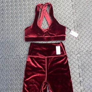 Burgundy velvet scrunch booty set